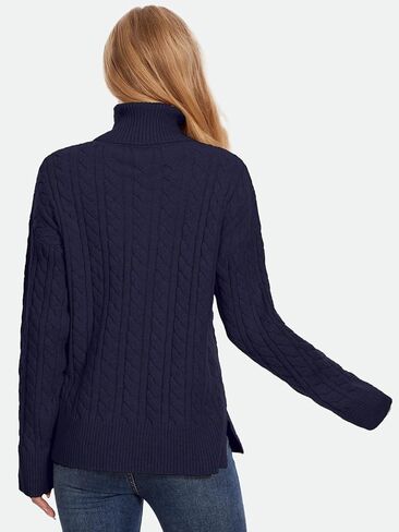 ZANZEA Turtleneck Sweater Women Long Sleeve Oversized Pullover Spilt Hem Chunky Cable Knit Jumper Fall Sweaters 2025 in Kuwait