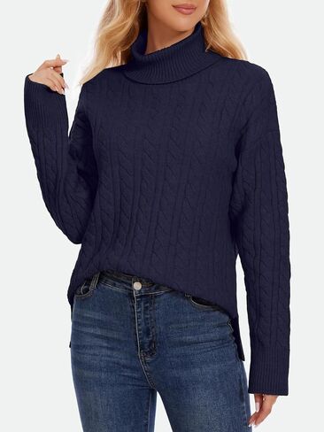 ZANZEA Turtleneck Sweater Women Long Sleeve Oversized Pullover Spilt Hem Chunky Cable Knit Jumper Fall Sweaters 2025 in Kuwait