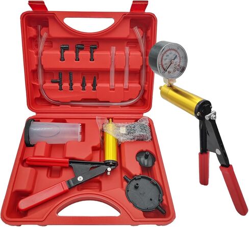 Hand Held Vacuum Pump Brake Bleeder Kit, Brake Bleeder Pressure Tester Hand Vacuum Pump with Gauge Adapters, Brake Fluid Bleeding Set with Protected Case for Car Truck Bike in Saudi Arabia