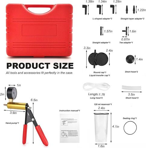 Hand Held Vacuum Pump Brake Bleeder Kit, Brake Bleeder Pressure Tester Hand Vacuum Pump with Gauge Adapters, Brake Fluid Bleeding Set with Protected Case for Car Truck Bike in Saudi Arabia