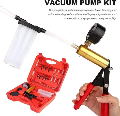 Hand Held Vacuum Pump Brake Bleeder Kit, Brake Bleeder Pressure Tester Hand Vacuum Pump with Gauge Adapters, Brake Fluid Bleeding Set with Protected Case for Car Truck Bike in Saudi Arabia