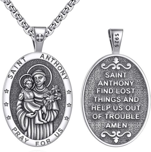Saint Necklace 925 Sterling Silver Patron Pendant Medal Jewelry للرجال للنساء (مع صندوق الهدايا) (بيضاوي) in Kuwait