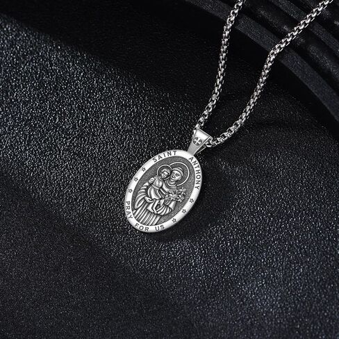 Saint Necklace 925 Sterling Silver Patron Pendant Medal Jewelry للرجال للنساء (مع صندوق الهدايا) (بيضاوي) in Kuwait