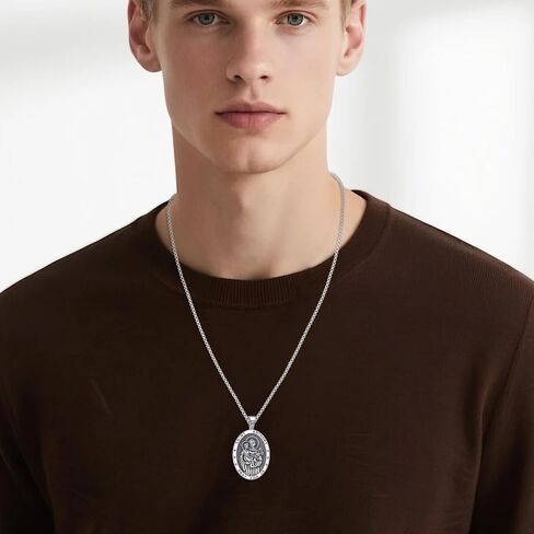 Saint Necklace 925 Sterling Silver Patron Pendant Medal Jewelry للرجال للنساء (مع صندوق الهدايا) (بيضاوي) in Kuwait
