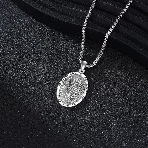 Saint Necklace 925 Sterling Silver Patron Pendant Medal Jewelry للرجال للنساء (مع صندوق الهدايا) (بيضاوي) in Kuwait