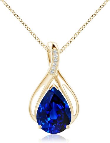 Angara Lab Grown Blue Sapphire Solitaire Pendant for Women | Pear Lab Blue Sapphire in 14K Solid Gold/Platinum | September Birthday, Gemstone Jewellery Gift in Saudi Arabia