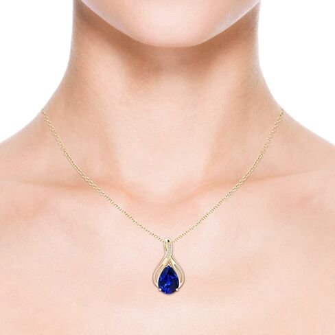 Angara Lab Grown Blue Sapphire Solitaire Pendant for Women | Pear Lab Blue Sapphire in 14K Solid Gold/Platinum | September Birthday, Gemstone Jewellery Gift in Saudi Arabia