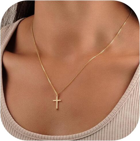 Turandoss Gold Cross Necklace for Women - Dainty 14K Gold Plated Cross Necklace Layered Beaded Infinity CZ Holy Mary Medal Pendant Necklaces for Women Trendy Faith Jewelry First Communion Gifts in Saudi Arabia