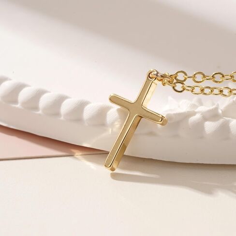 Turandoss Gold Cross Necklace for Women - Dainty 14K Gold Plated Cross Necklace Layered Beaded Infinity CZ Holy Mary Medal Pendant Necklaces for Women Trendy Faith Jewelry First Communion Gifts in Saudi Arabia