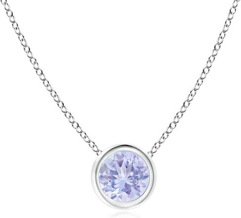 Angara Natural Tanzanite solitaire قلادة للنساء | قلادة تنزانيت سوليتير جولة تونزانيت في الذهب/البلاتين الصلب 14K | عيد ميلاد ديسمبر ، الذكرى السنوية ، هدية مجوهرات الأحجار الكريمة in Saudi Arabia