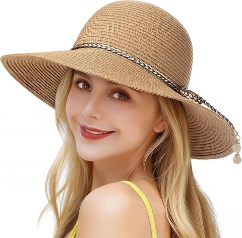 Womens Beach Sun Straw Hat - UV Protection Upf 50+ Sun Hats للنساء مع حافة واسعة in Kuwait