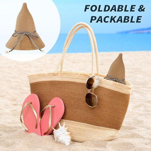 Womens Beach Sun Straw Hat - UV Protection Upf 50+ Sun Hats للنساء مع حافة واسعة in Kuwait
