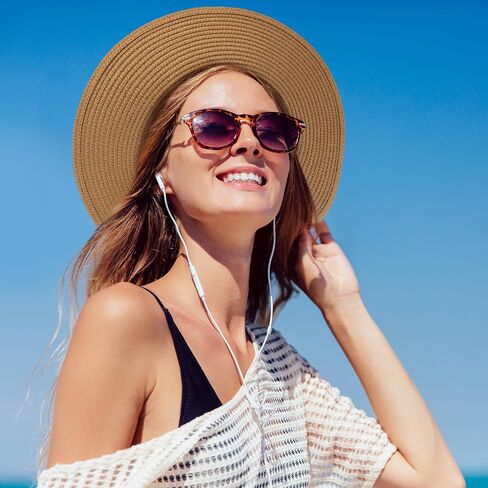 Womens Beach Sun Straw Hat - UV Protection Upf 50+ Sun Hats للنساء مع حافة واسعة in Kuwait