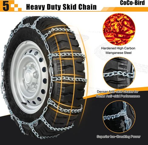 Snow Chains, Thickened and Wear-Resistant High Carbon Steel Anti Slip Tire Chain for Light Truck, Pickups, and SUVs, Set of 2 (220245) in Kuwait