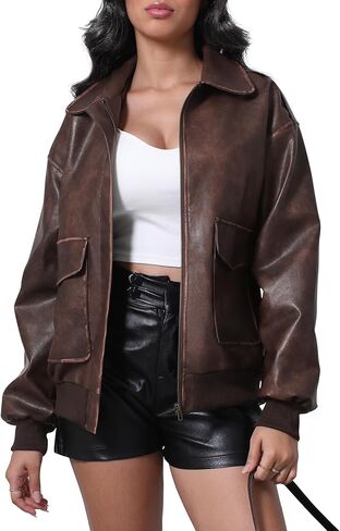 سترة جلدية فواكد للسيدات عصري 2025 Zip Zip up up up up ust jack stack acoats خريف الشتاء in Kuwait