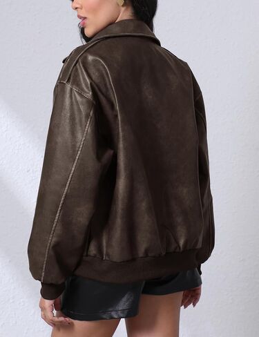 Women's Faux Leather Jacket Trendy 2025 Oversized Zip Up Motorcycle Bomber Jacket Coats Fall Winter Outerwear in Kuwait