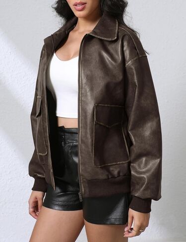 Women's Faux Leather Jacket Trendy 2025 Oversized Zip Up Motorcycle Bomber Jacket Coats Fall Winter Outerwear in Kuwait