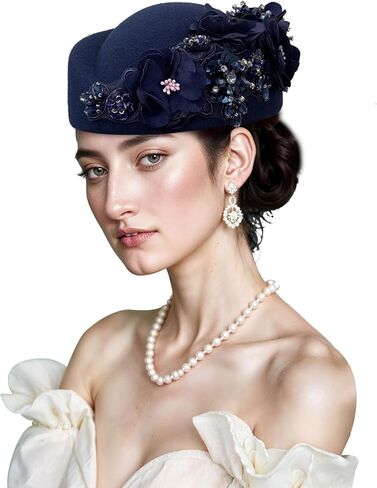 British Retro Felt Hat Women Rhinestone Floral Church Derby Hat Classic French Berets in Kuwait
