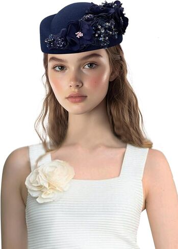 British Retro Felt Hat Women Rhinestone Floral Church Derby Hat Classic French Berets in Kuwait