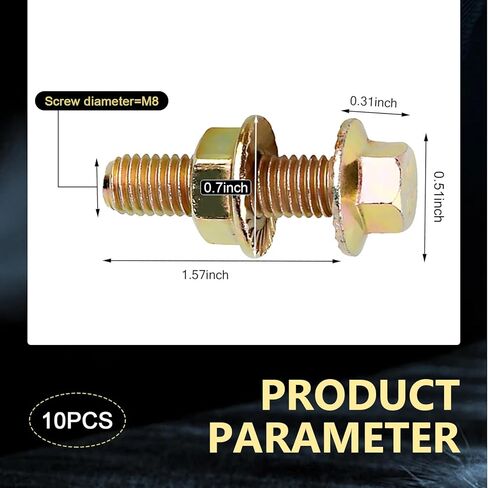 Downhill 10 PCS Car Flange Manifold Bolts Kit, M8 Flange Bolts, High Carbon Steel Rust-Proof Hex Nut Screws, Flange Manifold Bolt-on Kit Replacement, for Most Cars, Trucks, SUVs (Gold) in Kuwait