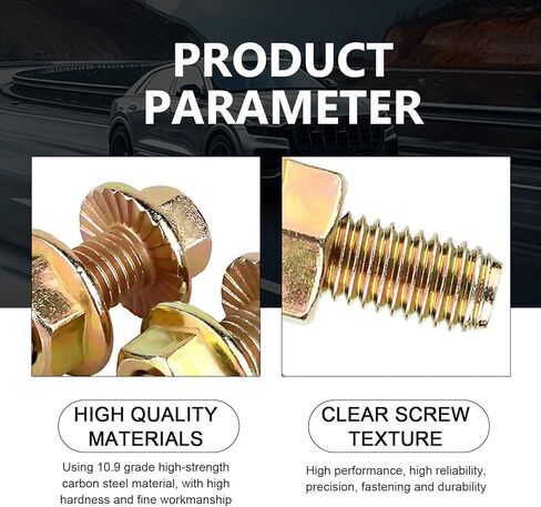 Downhill 10 PCS Car Flange Manifold Bolts Kit, M8 Flange Bolts, High Carbon Steel Rust-Proof Hex Nut Screws, Flange Manifold Bolt-on Kit Replacement, for Most Cars, Trucks, SUVs (Gold) in Kuwait