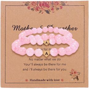 Mother Daughter Bracelets,2 Pcs Pink Heart letter healing beads bracelet for women,matching bracelets for mom and daughter| Mothers Day Christmas Birthday Homecoming Gifts for Women in Saudi Arabia