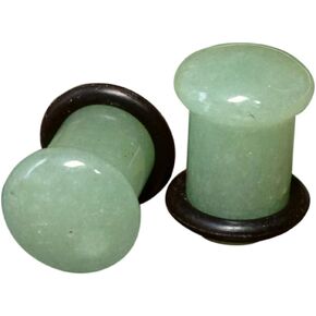 Pair Single Flare Green Adventurine Stone Plugs Gauges Earlets Organic Pierced Body Jewelry in Saudi Arabia