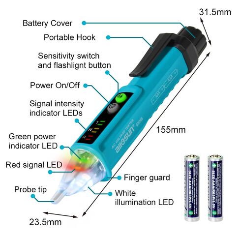 allsun Non Contact Voltage Tester, LED Flashlight, AC Voltage Detector Pen with Buzzer Alarm, Circuit Breaker Finder Tool,Dual Range AC 12V/48V-1000V for Live/Neutral Wire Tester,Blue GK28B in Kuwait