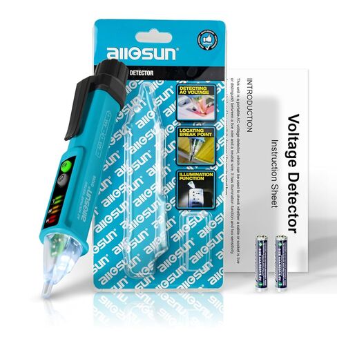 allsun Non Contact Voltage Tester, LED Flashlight, AC Voltage Detector Pen with Buzzer Alarm, Circuit Breaker Finder Tool,Dual Range AC 12V/48V-1000V for Live/Neutral Wire Tester,Blue GK28B in Kuwait