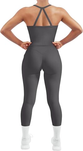 SUUKSESS Women 2 Piece Workout Sets Compression Tummy Control Leggings with Pockets Halter Built in Bra Tank Tops in Saudi Arabia