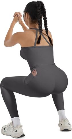 SUUKSESS Women 2 Piece Workout Sets Compression Tummy Control Leggings with Pockets Halter Built in Bra Tank Tops in Saudi Arabia