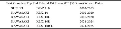 Tusk Complete Top End Rebuild Kit Piston .020 (53.5 mm) Wiseco Piston Compatible with Kawasaki KLX110 2002-2020/KLX110L 2010-2020 in Saudi Arabia