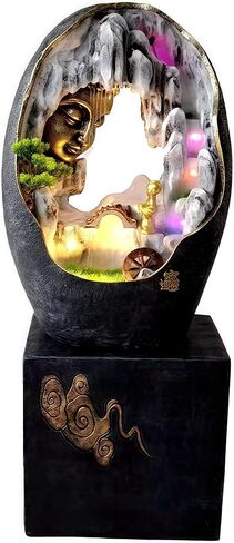 Water Fountain Indoor, Tabletop Fountains, Buddha Statue for Home/Indoor/Outdoor, Buddha Decor & Gifts, Buddah, Buda, Budda, Buddhas, Chinese Decor & Gifts, Feng Shui (Black, Have Base) in Saudi Arabia