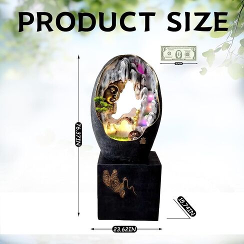 Water Fountain Indoor, Tabletop Fountains, Buddha Statue for Home/Indoor/Outdoor, Buddha Decor & Gifts, Buddah, Buda, Budda, Buddhas, Chinese Decor & Gifts, Feng Shui (Black, Have Base) in Saudi Arabia