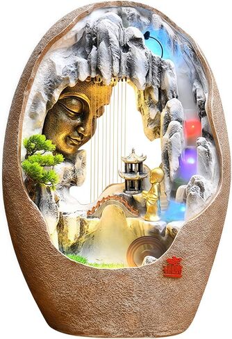 Water Fountain Indoor, Tabletop Fountains, Buddha Statue for Home/Indoor/Outdoor, Buddha Decor & Gifts, Buddah, Buda, Budda, Buddhas, Chinese Decor & Gifts, Feng Shui (Black, Have Base) in Saudi Arabia