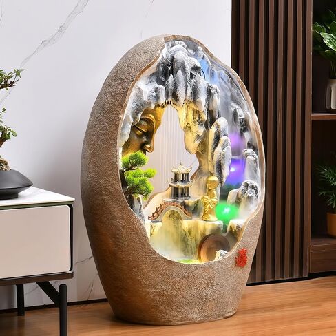 Water Fountain Indoor, Tabletop Fountains, Buddha Statue for Home/Indoor/Outdoor, Buddha Decor & Gifts, Buddah, Buda, Budda, Buddhas, Chinese Decor & Gifts, Feng Shui (Black, Have Base) in Saudi Arabia