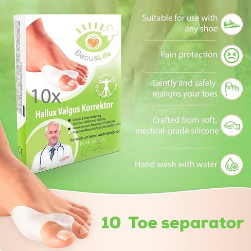 فاصل تصنيع مصحوب الرنم لأصابع القدم الكبيرة للاسترخاء والانتشار وتمتد 10pcs لدعم Hallux Valgus & Bunion- 0 ٪ BPA منصات واحدة من الحجم الحجم ، واقي لأصابع القدم المتداخلة للجنسين in Saudi Arabia
