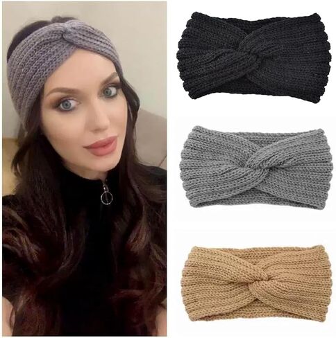 3 Pcs Knit Headbands for Women, Braided Winter Headbands Ear Warmers Bands, Winter Head Wraps for Women Girls with Superior Texture in Saudi Arabia