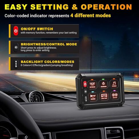 BUMBEE 6 Gang Switch Panel RGB 6-Level Brightness Switches， High Power 3 Silicone Button， Multifunction Toggle Switch Box Circuit Control Relay Momentary Golf Cart Truck SUV RV Offroad Marine in Kuwait