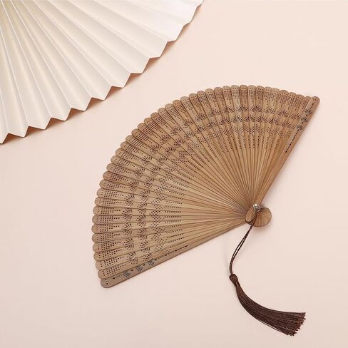 DOITOOL Handheld Bamboo Folding Fan for Women: Foldable Chinese Japanese Vintage Bamboo Silk Fans Wooden Folding Fans for Summer, Performance, Wedding and Home Decoration (Brown) in Saudi Arabia