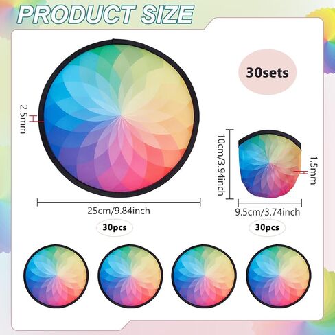 Benecreat 30pcs مراوح قرص طيران قابلة للطي ملونة ، 9.8 بوصة طبقة زهرة تسامي المعجبين بوليستر حافة سوداء طي مروحة مع حقيبة لحفل الزفاف النشاط في الهواء الطلق in Saudi Arabia