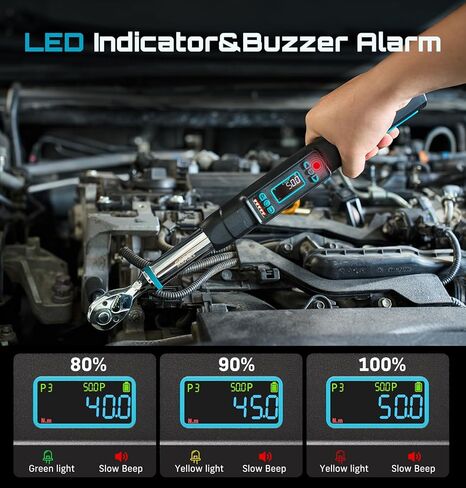 Seesii Digital Torque Wrench 1/2" Drive(12.5-250.8ft-lbs/17-340N.m), 2% Torque Accuracy Electric Torque Wrench with 3 Adjustable Modes, Torque Wrench Digital with Buzzer LED Flash for Car Care DH340 in Kuwait