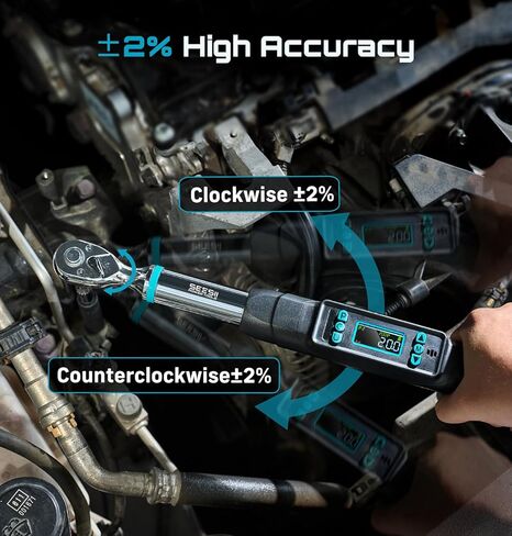 Seesii Digital Torque Wrench 1/2" Drive(12.5-250.8ft-lbs/17-340N.m), 2% Torque Accuracy Electric Torque Wrench with 3 Adjustable Modes, Torque Wrench Digital with Buzzer LED Flash for Car Care DH340 in Kuwait
