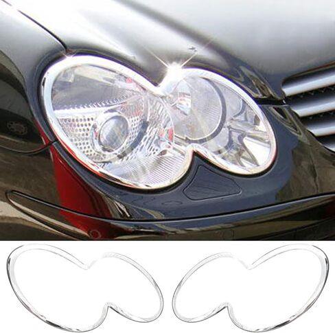 IKON MOTORSPORTS, Headlight Bezel Compatible with 2003-2008 Mercedes-Benz SL-Class-R230, Chrome ABS Front Head Lights Lamps Exterior Cover Frames Trim Accessories Pair in Saudi Arabia