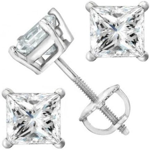 Houston Diamond District 1 CARAT IGI معتمدة 14K أبيض الذهب Solitaire Diamond Stud أقراط الأميرة Cut 4 Prong Screw (I-J Color ، 100 ٪ وضوح نظيف للعين) in Saudi Arabia