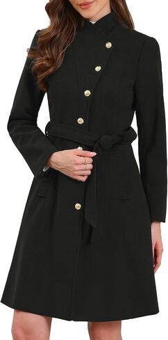 Allegra K Pea Coats for Women Winter Winter Stand Stand Coled Single Breaded Long Trench Coat مع حزام 2025 in Saudi Arabia