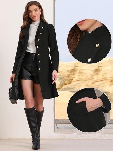 Allegra K Pea Coats for Women Winter Winter Stand Stand Coled Single Breaded Long Trench Coat مع حزام 2025 in Saudi Arabia