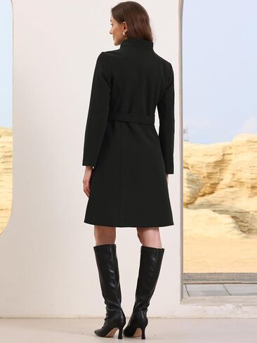 Allegra K Pea Coats for Women Winter Winter Stand Stand Coled Single Breaded Long Trench Coat مع حزام 2025 in Saudi Arabia