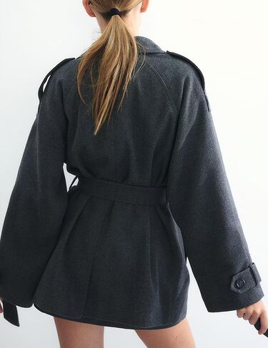 Yeokou Women's Wool Blend Pea Coat Notch Lapel Double Winter Winter Lose Bett Belt Bett in Saudi Arabia
