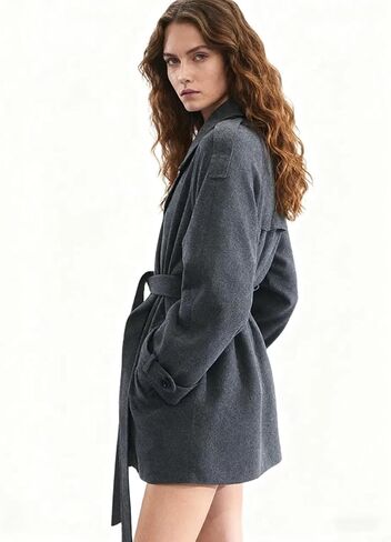 Yeokou Women's Wool Blend Pea Coat Notch Lapel Double Winter Winter Lose Bett Belt Bett in Saudi Arabia
